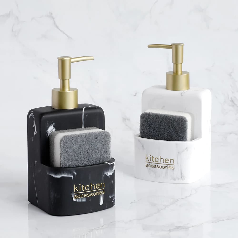 Accessori per la cucina lavello controsoffitto Dispenser di sapone liquido per le mani pompa portabottiglie con vano portaoggetti contiene negozi scrubber