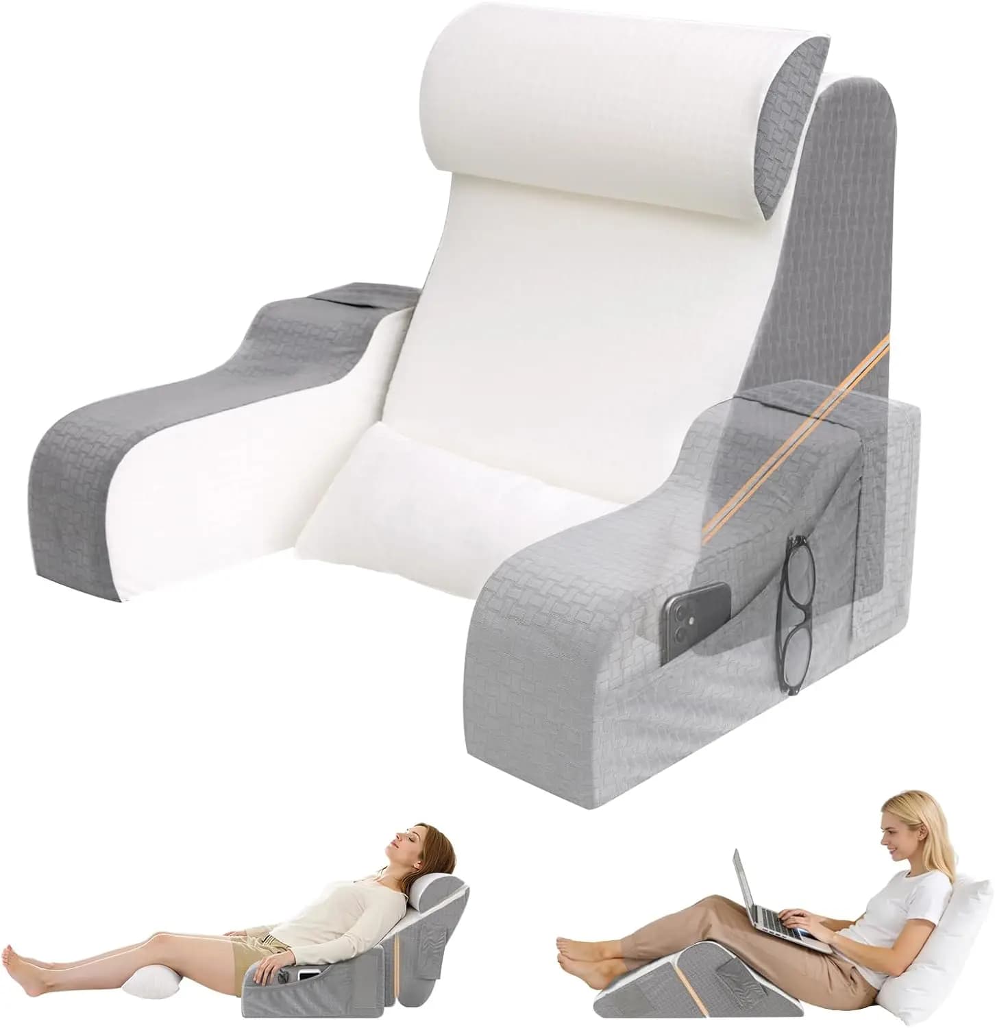 Cuscino ergonomico per supporto lombare da 5 pezzi per stare seduti a letto, cuscino a cuneo pieghevole con braccioli per guardare la TV, giocare, lavorare, recuperare dopo un infortunio