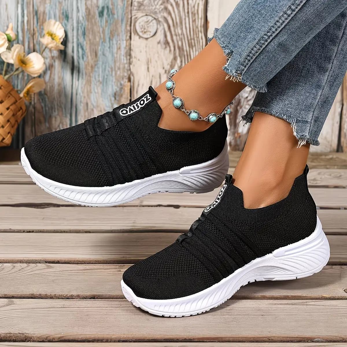 Women's Breathable Knit Slip-on Sneakers, Lightweight Non-slip Casual Walking Shoes Plus Size, Elastic Strap, Mesh Upper, Comfortable Platform