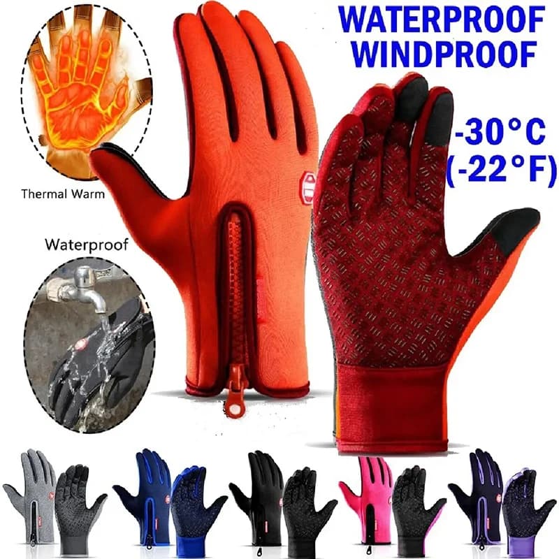 Thermal Winter Gloves Men Women Touch Screen Waterproof Windproof Cold Resistant Zipper Plus Velvet Gloves For Cycling Motorcycl