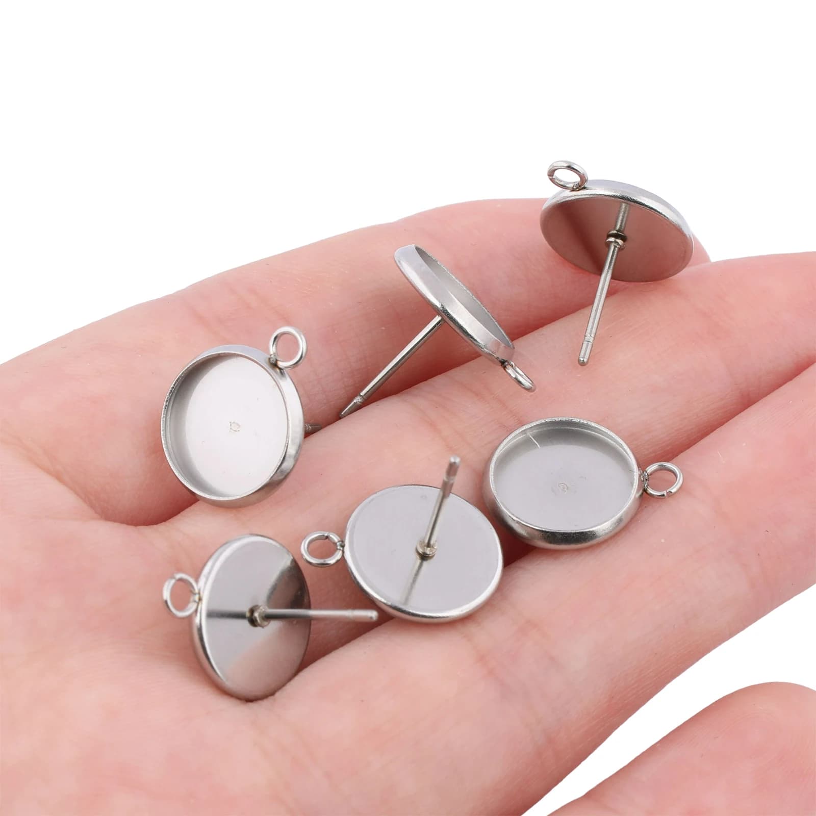 20 Pezzi Base per Orecchini in Acciaio Inox 316 per Cabochon da 10mm, Supporti con Anello per Creazione di Gioielli Fai-da-Te
