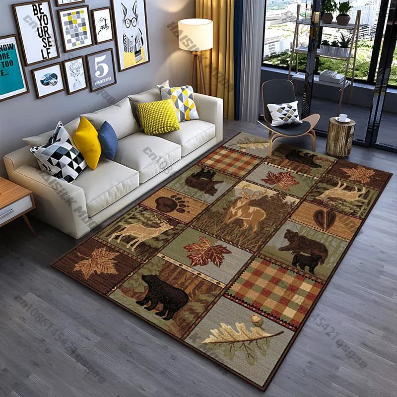 Carpet with wild animals and forest, yoga carpet, decoration for living room, baby mat, grass, carpet for games