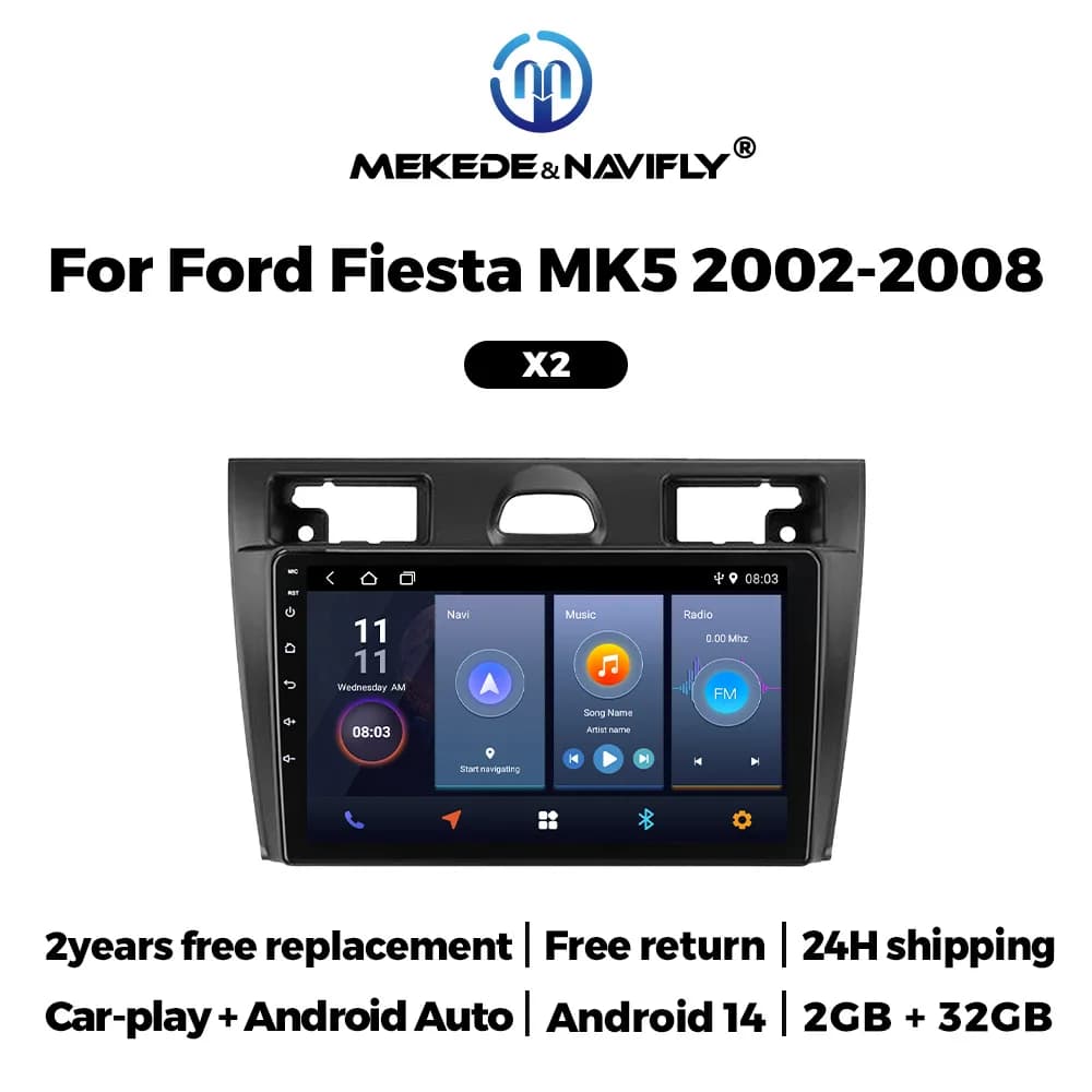 Schermo da 9 pollici Android 14 OS per Ford Fiesta Mk VI 5 2002-2008 autoradio Video multimediale Wireless Carplay Android Auto GPS Stereo sistemi intelligenti per auto autoradio android stereo auto bluetooth auto car