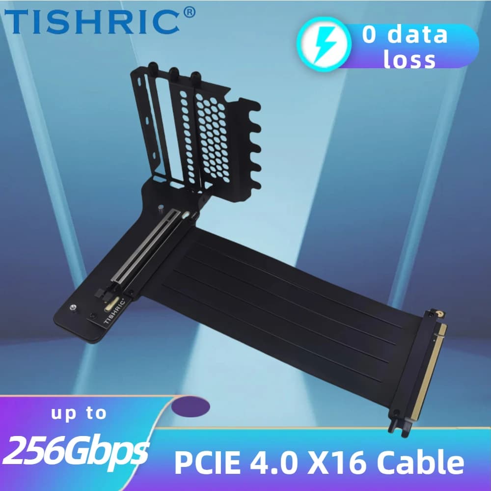 TISHRIC Vertical GPU Graphics Card Stand 20CM PCIE 4.0 x16 Riser Cable Up To 256Gbps Aluminum Alloy 3 Slots Video Card Holder