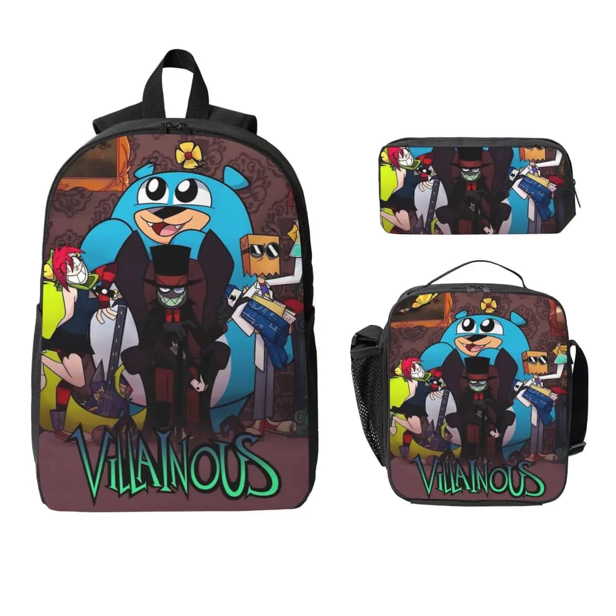 3Pcs Villainous Comdy Prints School bags Set for Boy Girl Pencil Boxes Backpack Sets with Lunch Box For School Students Daypack