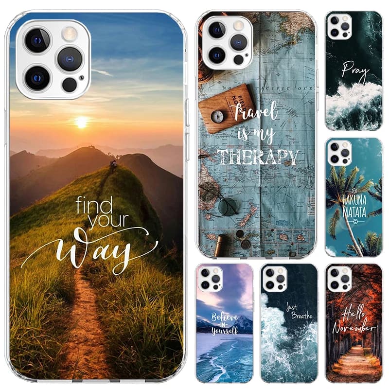 Custodia per telefono da viaggio Mountain Beach Proverb per Iphone 16 15 14 13 12 Mini 11 Pro Max 16E X XS XR 7 Plus 8 SE 2020 Stampa Fonda morbida