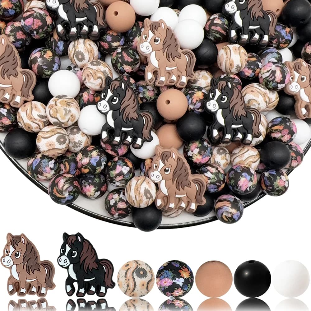 25/32/44 pezzi set di perline in silicone realizzate con cavalli animali, perfetti per l'artigianato fatto a mano fai-da-te come portachiavi, collane, bracciali, ecc.