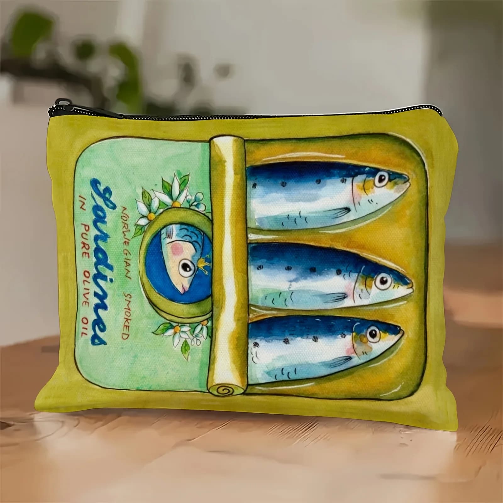 Fashion Sardine Canvas Zipper Pouch Ideal for Beach or Travel Accessories Beach Accessories Nautical Theme Vacation Storage Bag