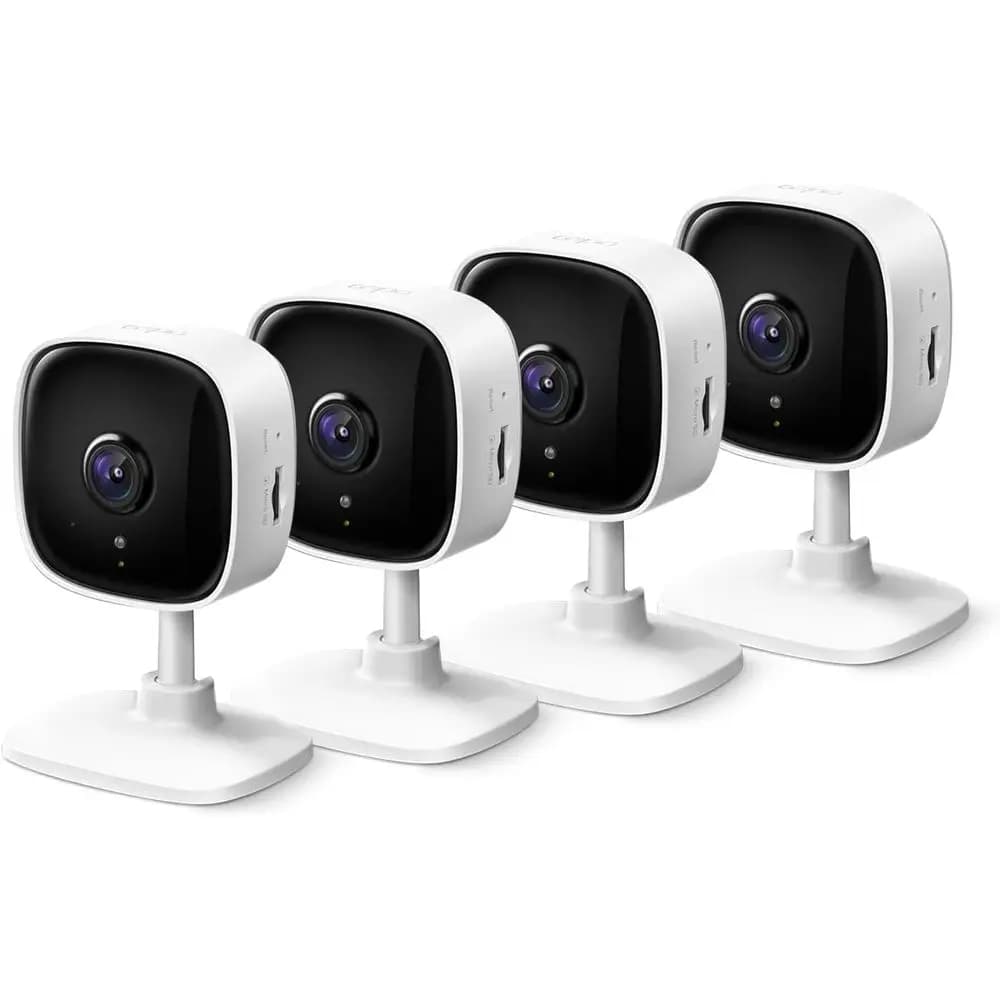 Set di 4 Telecamere di Sicurezza Cablate per Interni: Monitor per Bambini e Animali, Rilevamento di Movimento/Suono, Audio Bidirezionale, Sirena, Archiviazione Locale o Cloud