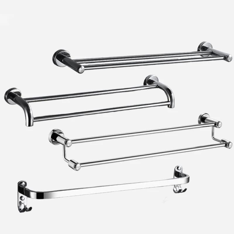 304 Stainless Steel Drilled Wall-mounted Towel Bar Single/double Rod Bathroom Towel Holder For Hotel Home Rustproof Brushed