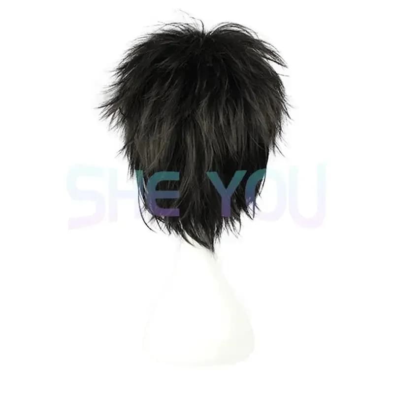 c;4\g,6'h.9/c;4\g,6'h.9/Anime Death Note L Cos Wig Mens L.Lawliet Short Black Heat Resistant Synthetic Fluffy Hair P6'h\3,g'8/b'