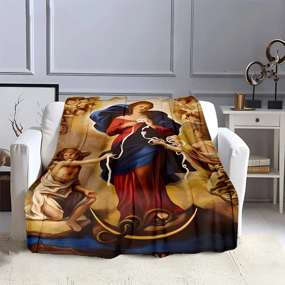 Coperte in flanella con motivo cristiano Benedetto Vergine Maria Religione della moda Morbido e caldo Divano Divano Letto Decor Regalo credente