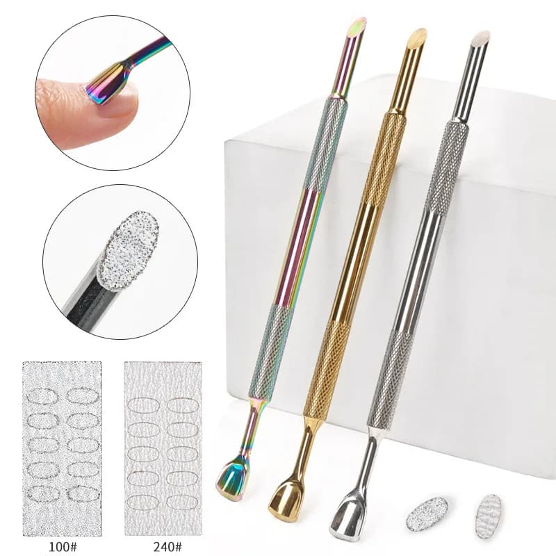 Spingi cuticole per unghie in acciaio inossidabile Manicure autoadesivo lucidatura carta vetrata rimozione della pelle morta trattamento per rifinire gli strumenti per unghie