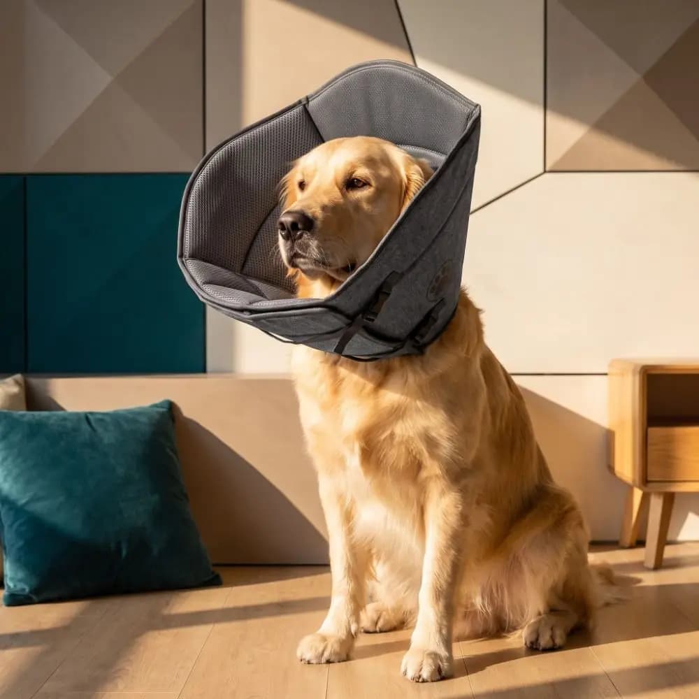 Soft Cotton Dog Neck Cone Adjustable Comfortable Fit Dog Elizabeth Collar Drawstring Anti-Licking Wound Recovery Sleeve Wound