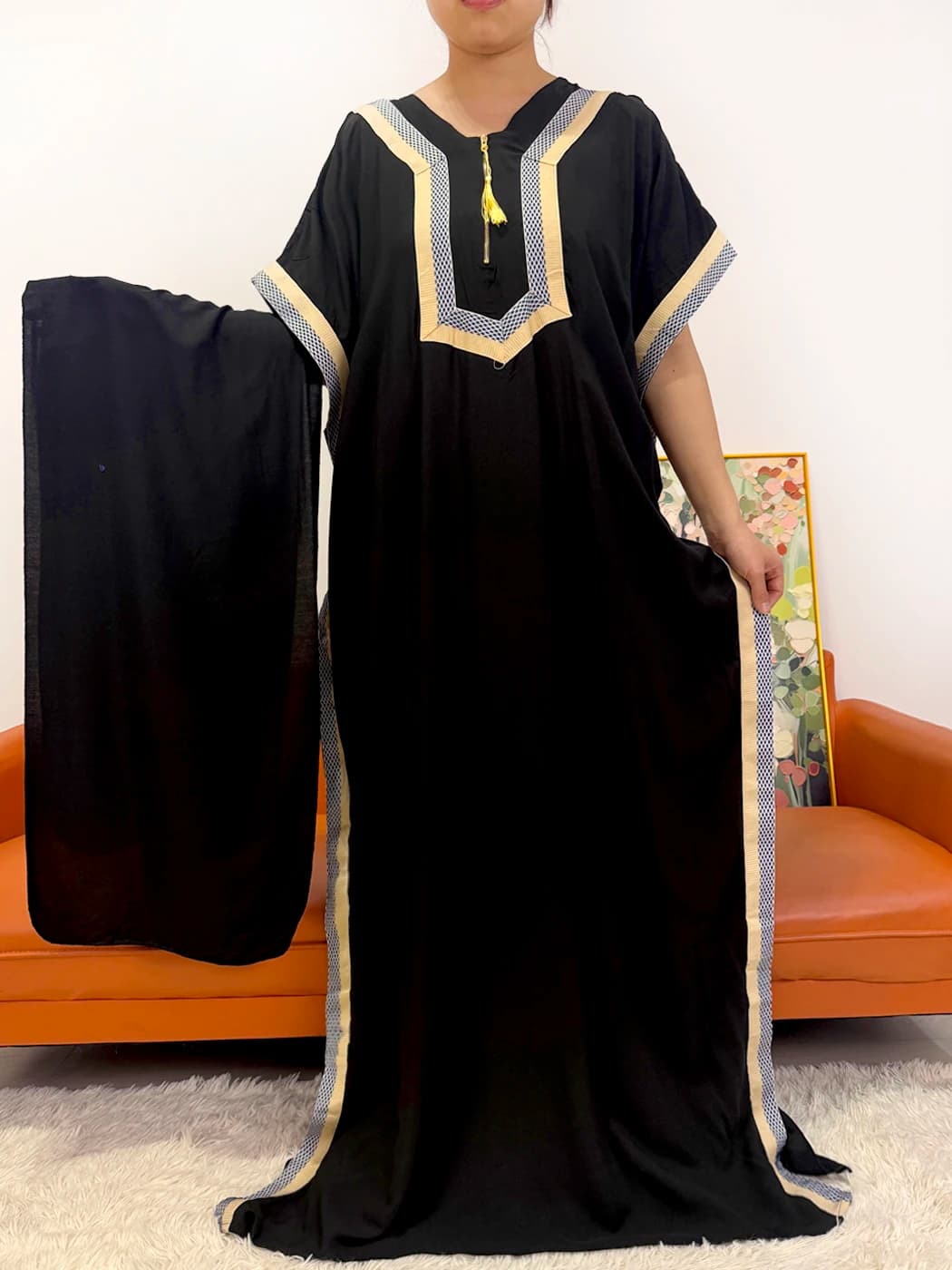 Abaya per Donne 2026, Abito Tradizionale Musulmano in Puro Cotone, Vestito Islamico Africano, Caftano Marocchino con Hijab LT492