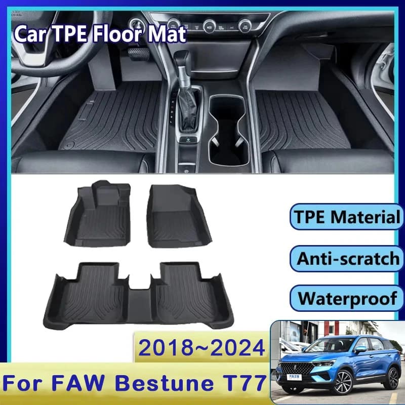 Accessories for FAW Bestune T77 2018 2020 ~ 2023 Car Mats TPE Mud Resistant Mud Mat For Feet Set Complete Carpet