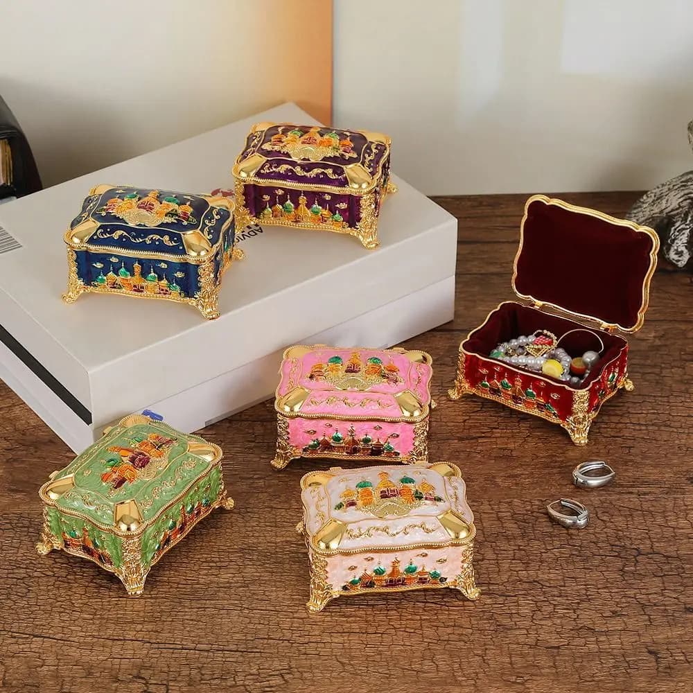 Mini Portable Jewelry Storage Box Embossed Castle Enamel Alloy Ring Storage Jar Colorful Princess European-style Decorative Box