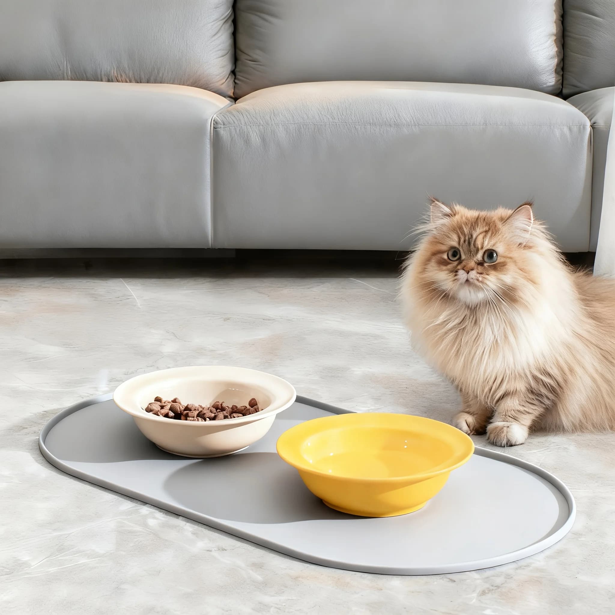 Tappetino multifunzionale per l'alimentazione degli animali domestici adatto per gatti e cani, superficie durevole facile da pulire per bagnato/secco con bordi rialzati antiscivolo