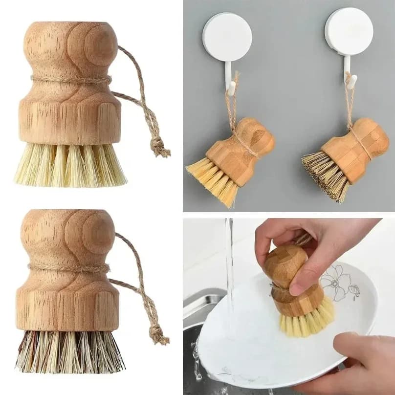 Set di 2 Spazzole per Pulizia Cucina e Scarpe, Spazzola per Piatti in Legno con Setole Naturali di Sisal e Cocco, Durevole, Portatile, Ecologica, Zero Sprechi
