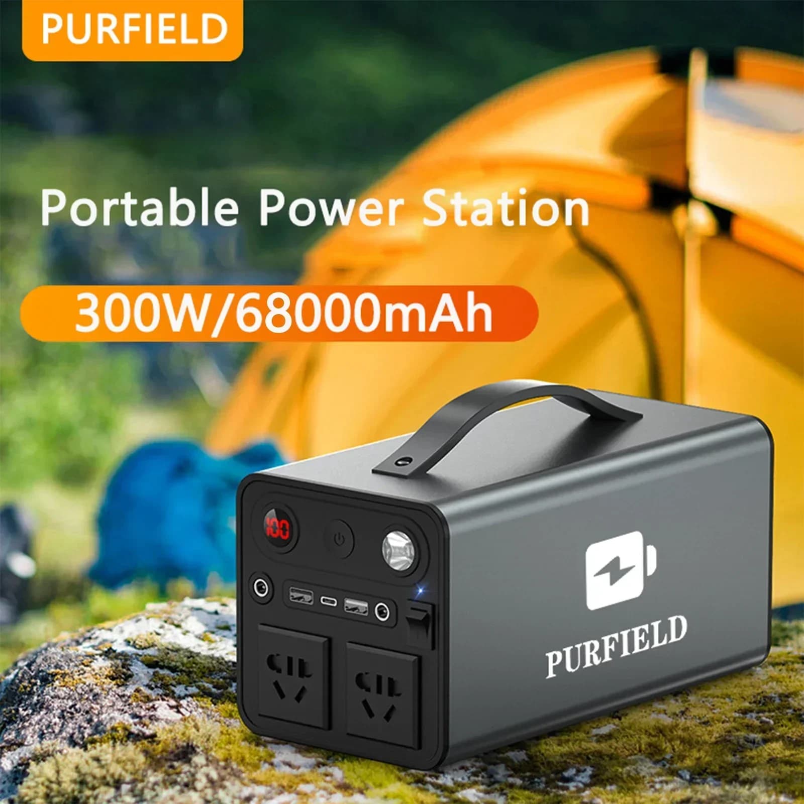 PURFIELD Potenza portatile 68000mAh 300W Stazione Generatore Batteria Uscita AC DC Caricatore esterno Alimentatore di emergenza Power Bank