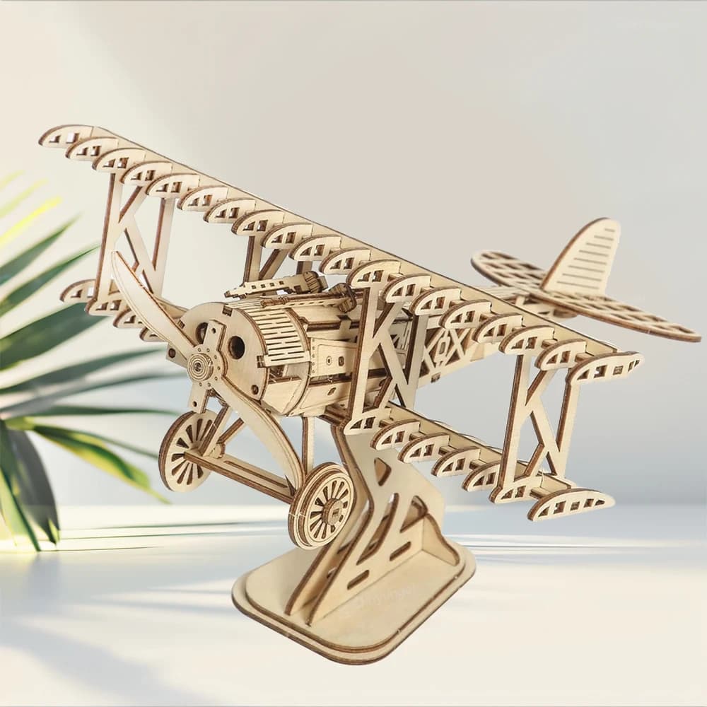 Kit modello di aereo puzzle in legno 3D assemblaggio fai da te kit di costruzione biplano decorazioni per la casa artigianato regalo per adulti bambini adolescenti