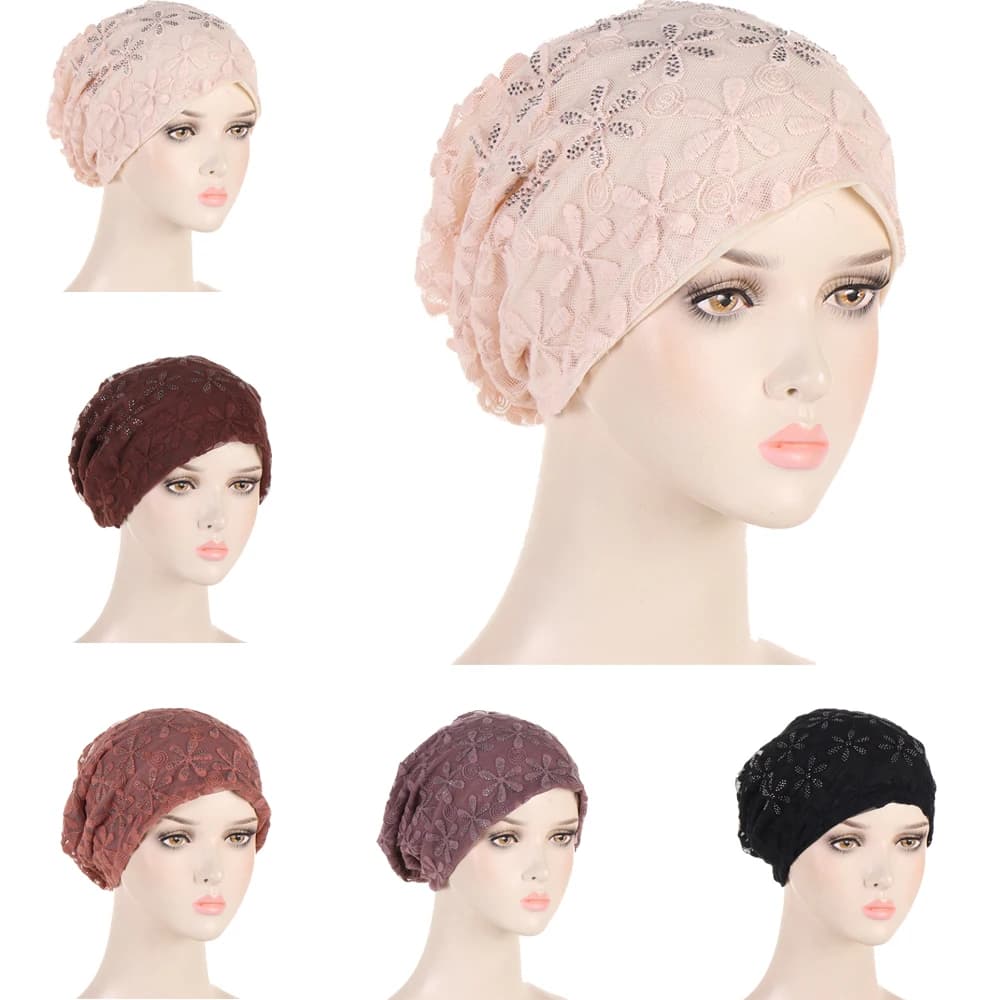 Cappelli da donna primavera estate berretti sottili per le donne Designer Lace Flower Skullies foulard cappello autunno ultime berretti turbante moda