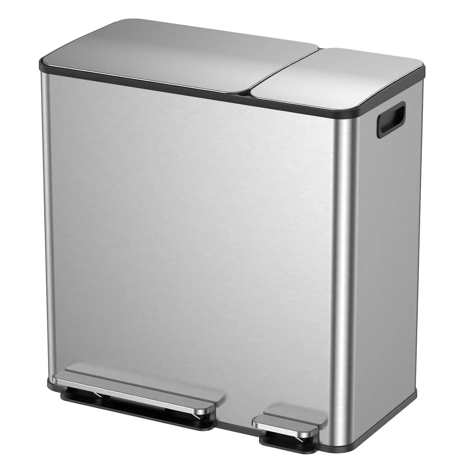 Double Trash Can Kitchen 18.5 Gallon Stainless Steel Dual Trash Recycling Bin Combo With Silent Close Lid Heavy Duty Foot Pedal Easy Clean Large Waste Container Holder Furniture Silver