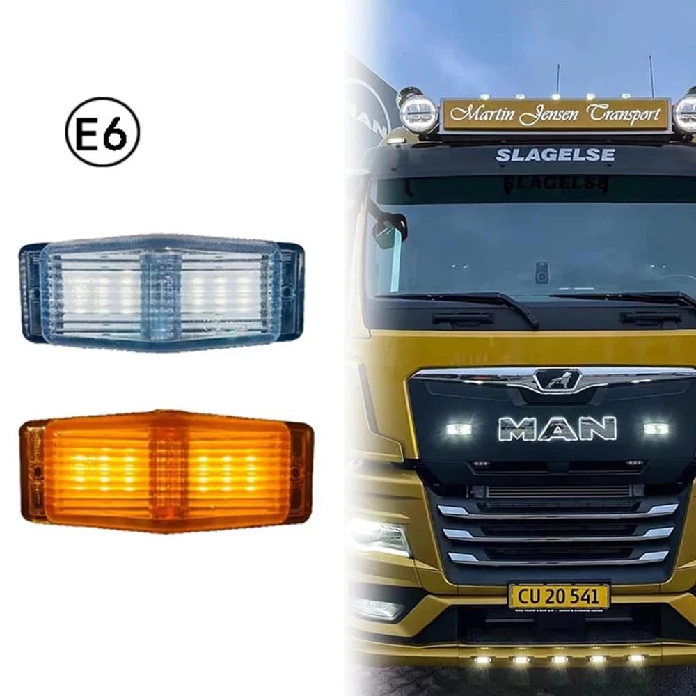 1x 24V E6 Ambra Bianco LED Luce di posizione Griglia anteriore Doppio bruciatore/Palo Indicatore Lampada DAF per Scania Volvo Man Benz Camion Camion