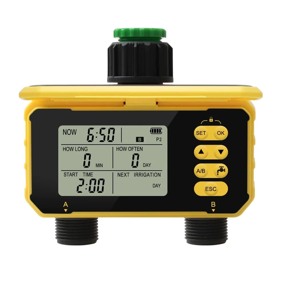 Controller per pompa di irrigazione con timer per irrigazione intelligente a energia solare a due uscite con sensore pioggia e blocco bambini per giardino