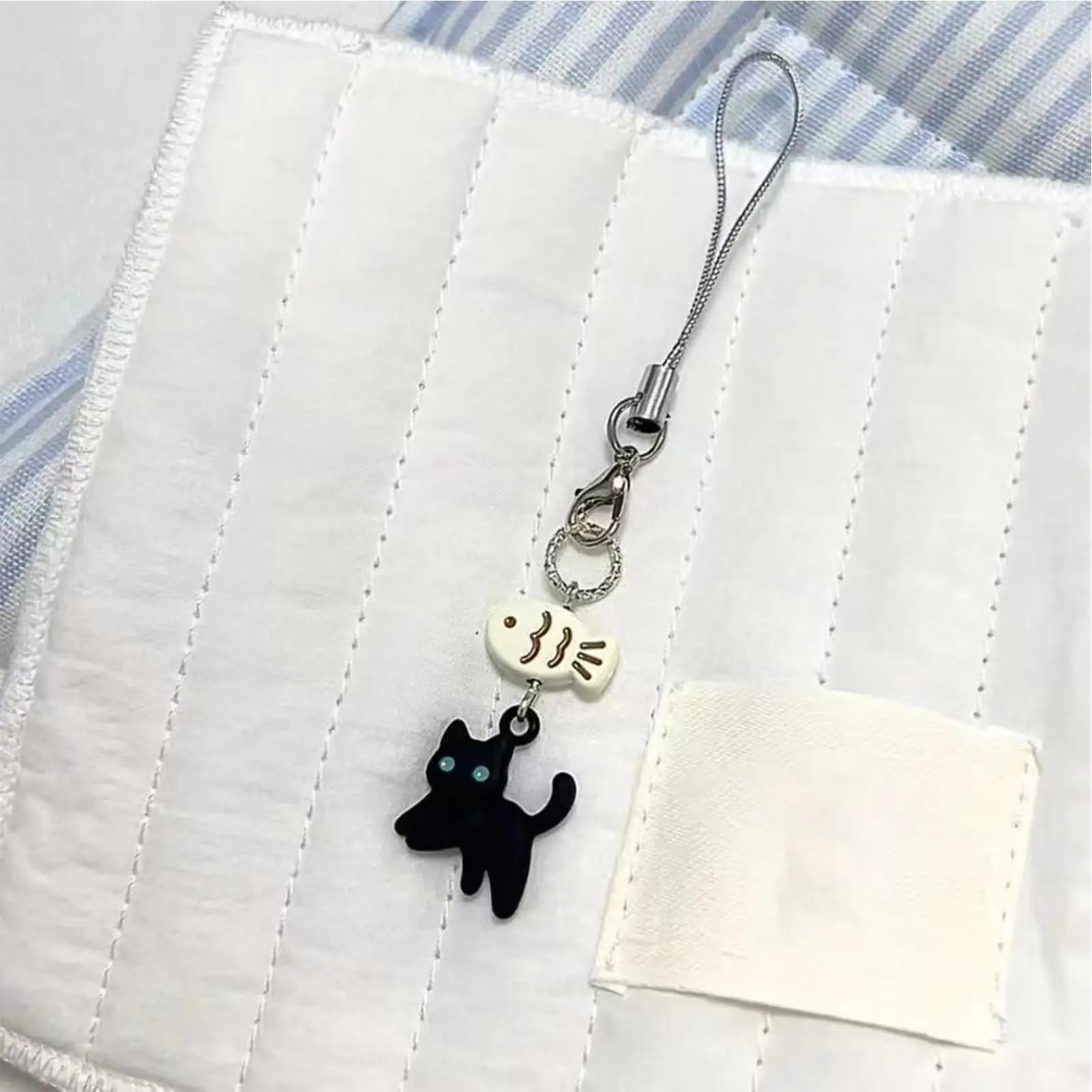 Black Cat Kawaii Phone Charms Pendant Cute Anime Key Chain Accessories For Phone Camera Wallets Earphones Schoolbag