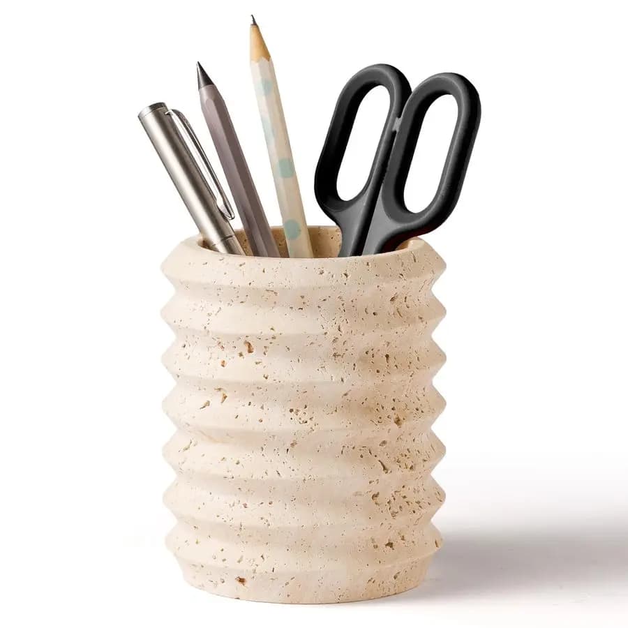Desk holder in Travertine Natural Stone, Makeup Brushes Door, Modern and Functional Matite Door For Office Supplies