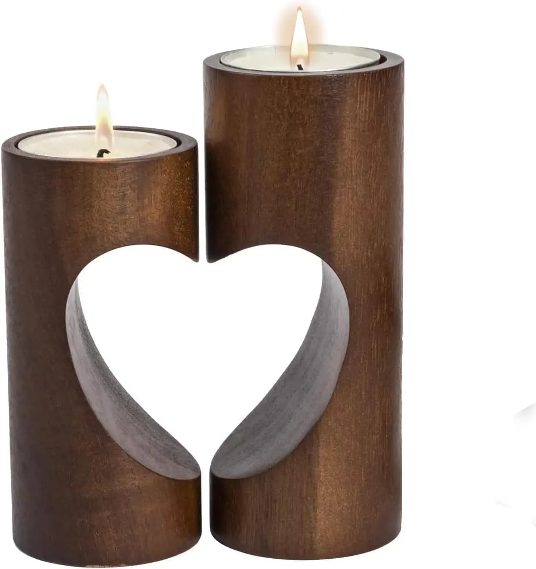 Portacandele in Legno a Forma di Cuore, Set per Centrotavola e Decorazione Casa