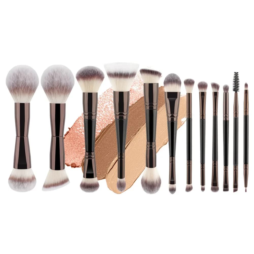 Nuovo Pennello Trucco Doppia Testa 10/12, Pennello Fondotinta a Testa Piatta, Pennello Cipria, Pennello Contouring, Multifunzionale, Setole Morbide