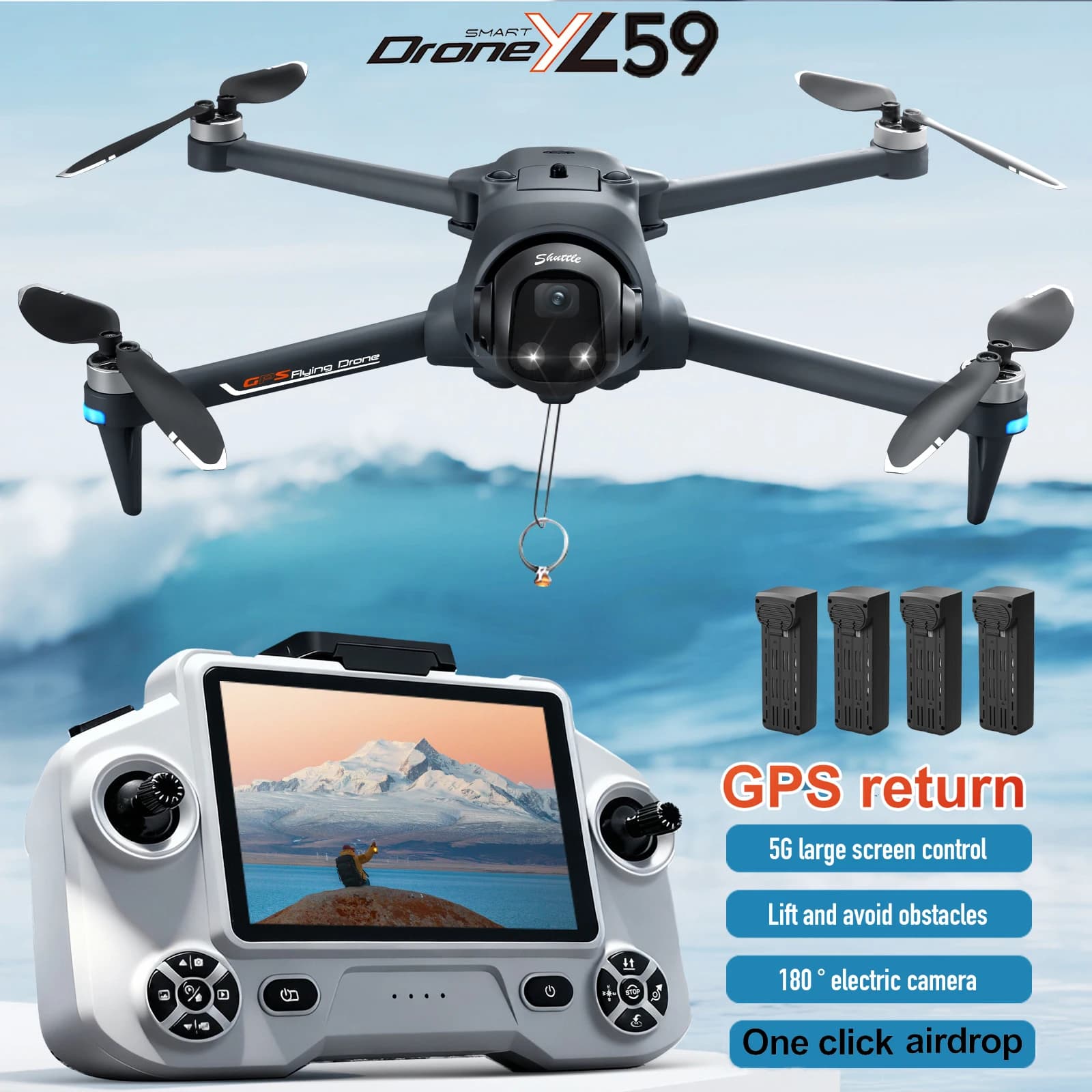 YL059 Drone Can Funzione Airdrop Telecamera HD 720P con controllo dello schermo Sollevamento per evitare ostacoli GPS senza spazzole RC Quadcopter Giocattoli