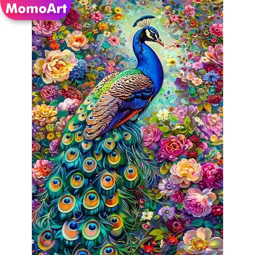 Momoart Diamond Mosaic Peacock Animal DIY Cross Stitch Kits Diamond Painting Flower Embroidery New Arrival Child Hobby