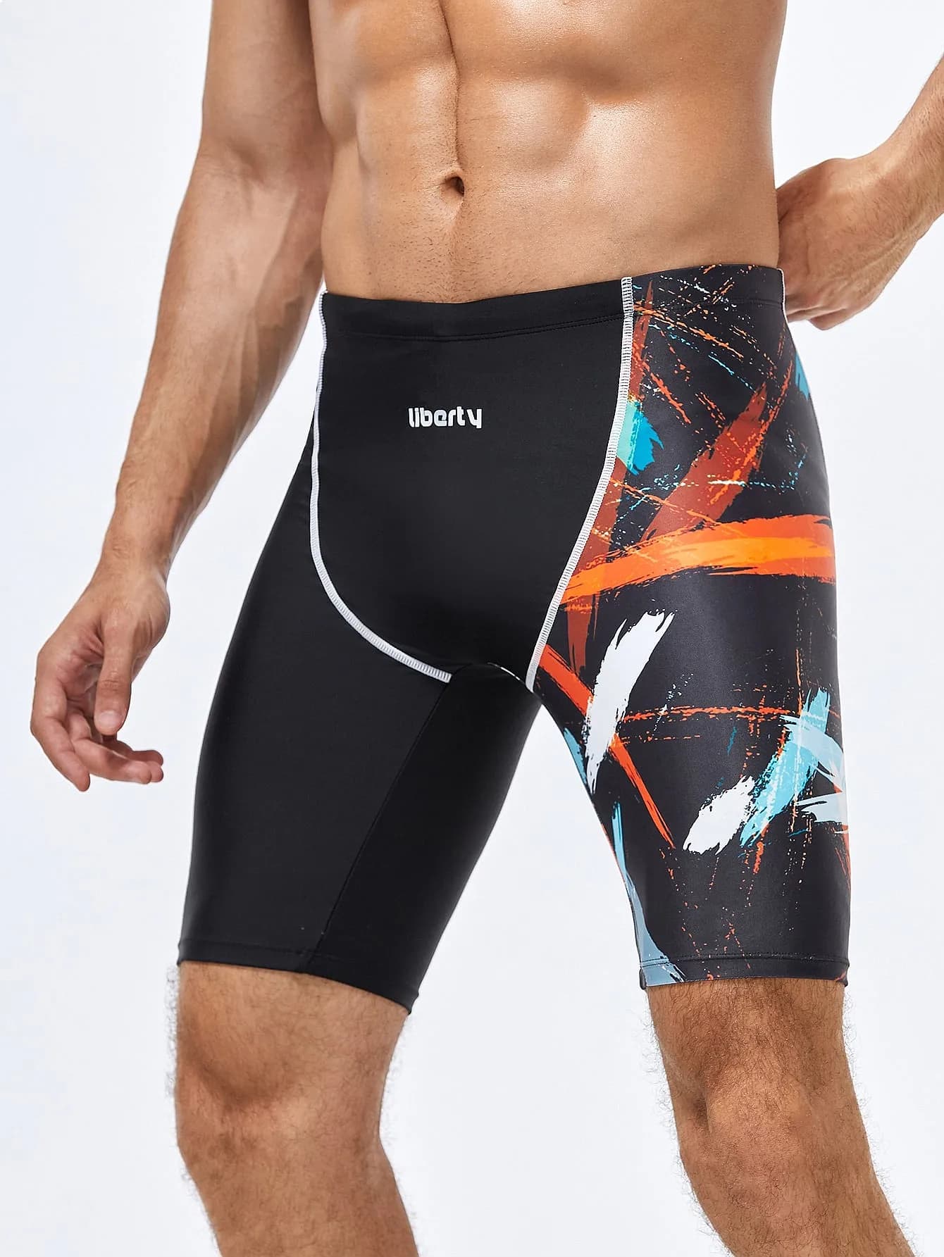 Adult Men's Compression Swim Trunks Quick Dry Athletic Training Beach Shorts with Drawstring