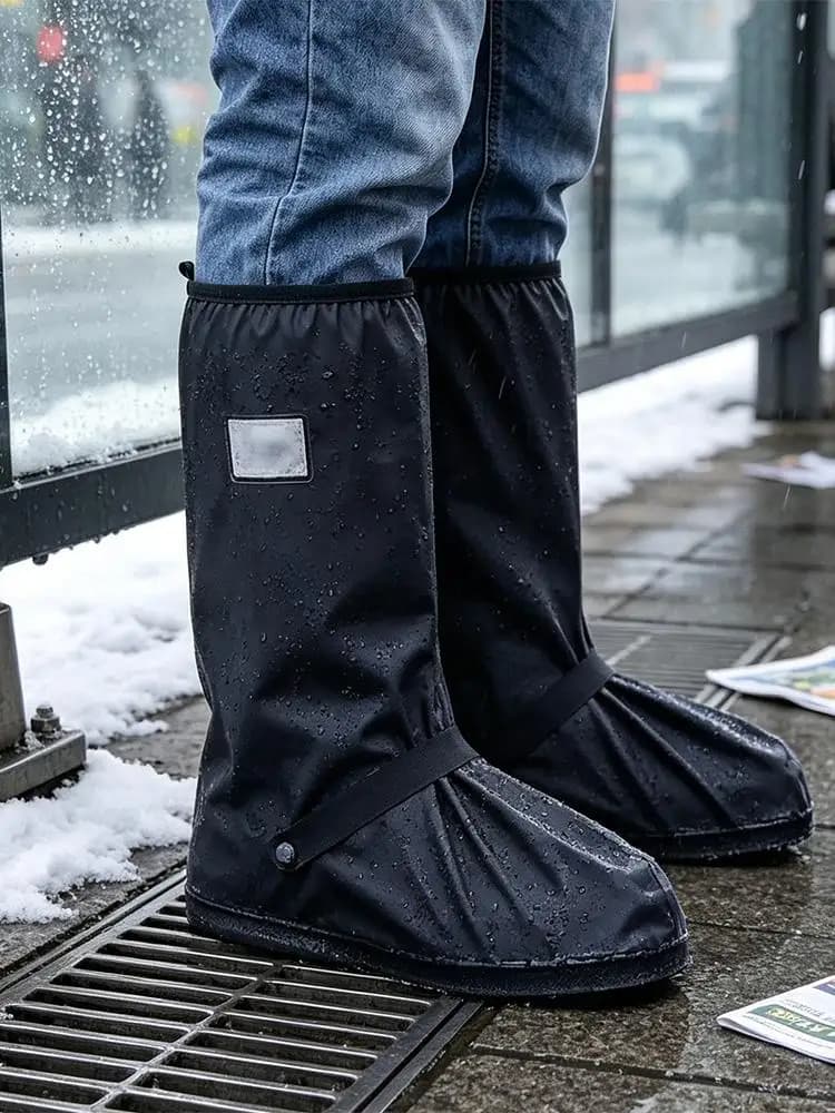 High Tube Rain Boot Covers Non-Slip Waterproof Reusable, Thickened Anti-Snow Shoe Covers for Walking Hiking Fishing Gardening