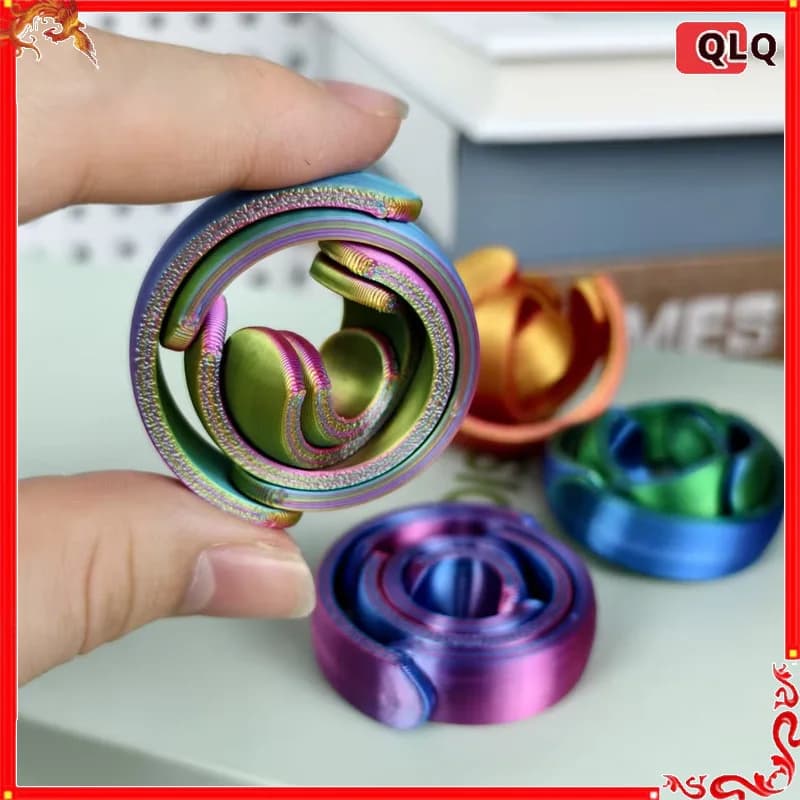 Nuovo Fidget Spinner a Cinque Anelli Stampato in 3D, Rotazione Infinita, Antistress, Giocattolo Creativo con Colori Sfumati per Adulti