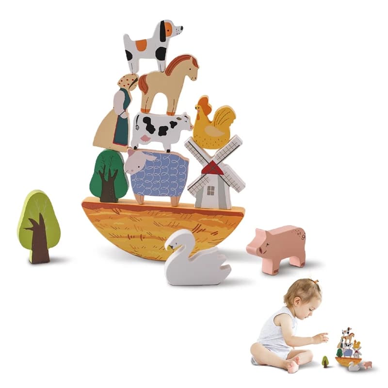Giocattoli impilabili in legno per bambini Blocchi di costruzione Gioco di equilibrio Fattoria Blocchi colorati Giocattoli educativi puzzle Giocattoli Montessori per regalo per bambini