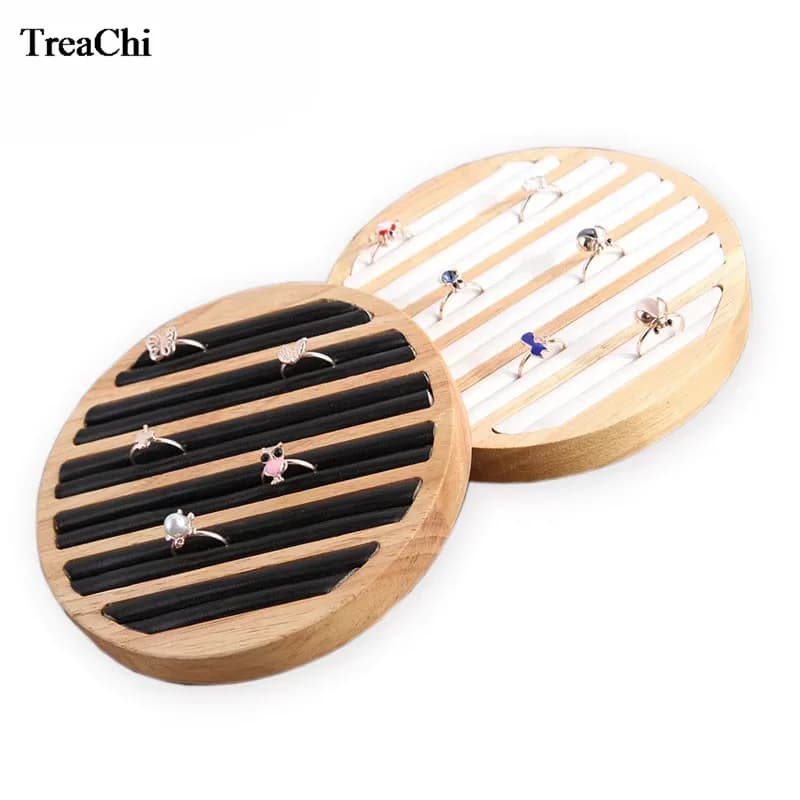 Bamboo Wood Jewelry Ring Tray round Display Plate Ring Frame Earring Studs Jewelry Display Props Wooden Jewelry Organizer