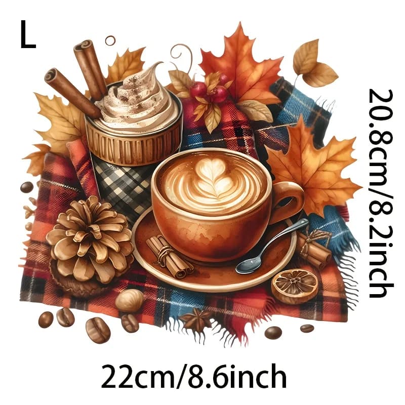 Autumn Afternoon Tea Heat Transfer Stickers Washable Iron On for T Shirts Hoodies Jeans Pillows Holiday Decor