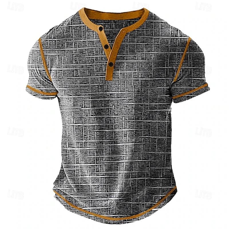 Retro Men's Short-Sleeve T-Shirt 3D Fashion Patchwork Print Summer Casual Button-Up Top Stylish Streetwear Polo Shirt
