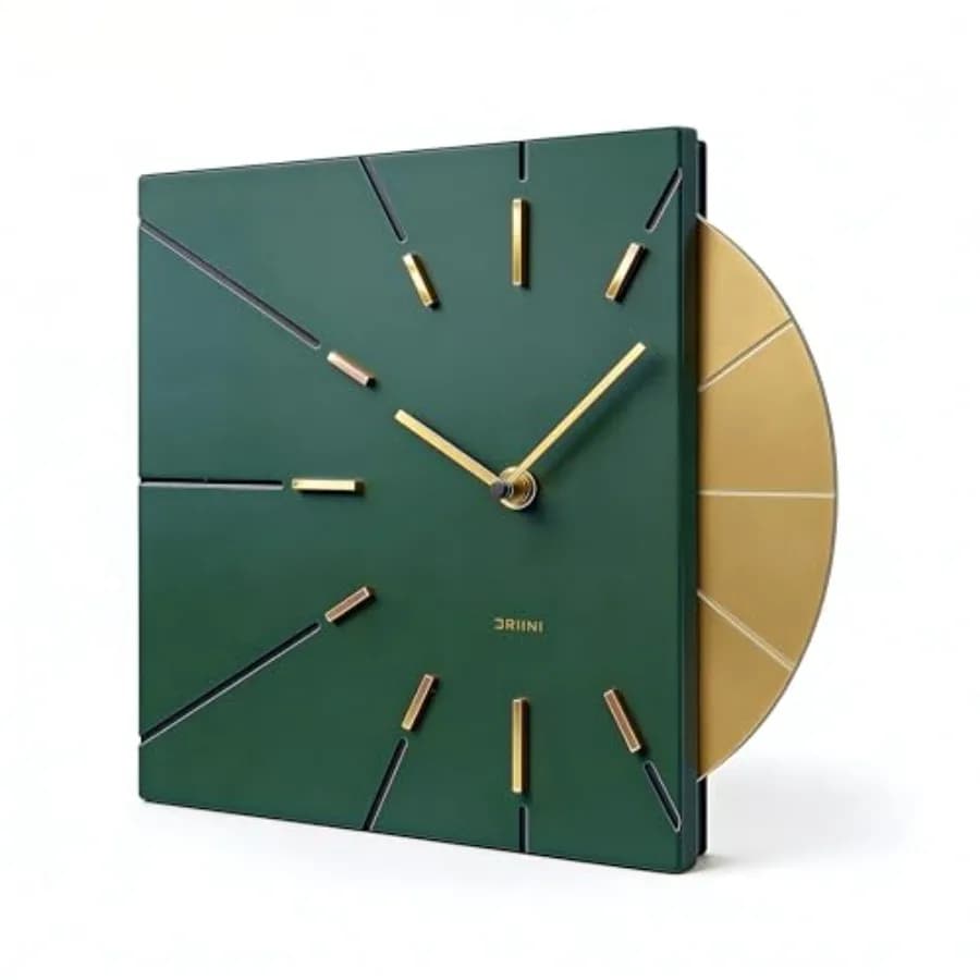 Orologio da Parete Moderno Stile Mid-Century - Orologio Quadrato con Accenti Decorativi Dorati - Orologio Unico e Originale a Batteria - MCM D