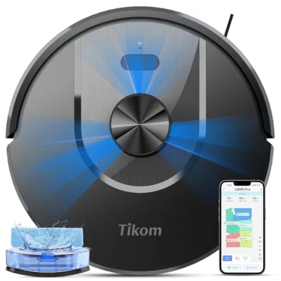 Robot Vacuum and Mop Combo, 6000Pa Automatic Robotic Vacuum Cleaner, Smart Mapping, 150 Min Max, Ideal for Pet Hair, Hardfloors