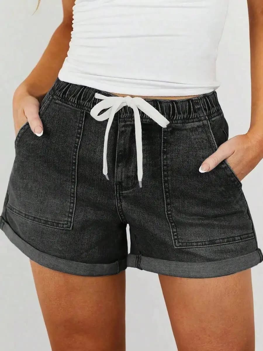 Pantaloncini Estivi Leggeri da Donna, Casual con Elastico in Vita e Coulisse, Orlo con Risvolto, Stile Comodo per le Vacanze
