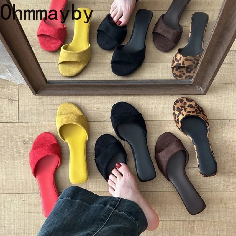 Sandali Estivi da Donna con Punta Aperta in Camoscio, Eleganti Scarpe con Zeppa Tinta Unita, Comode Ciabatte da Spiaggia per Signore