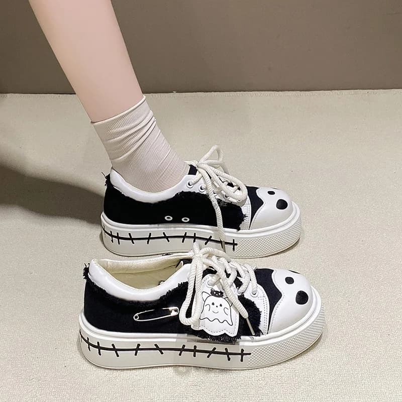 Trendy Canvas Sneakers Women's 2025 New Lolita Shoes Versatile Casual Sports Shoes for Students Girls Deep Mouth Thick Bottom