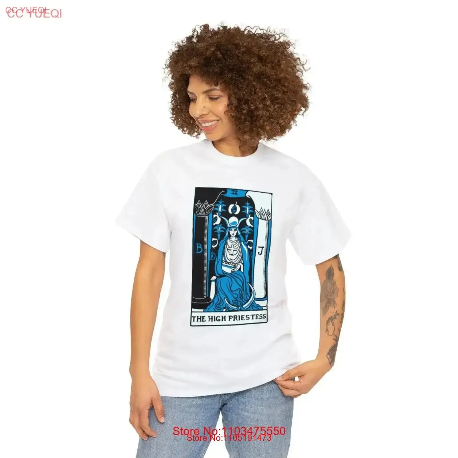Maglietta in cotone pesante High Priestess Tarot Card Fortune Reading vintage lavata comoda allungata traspirante