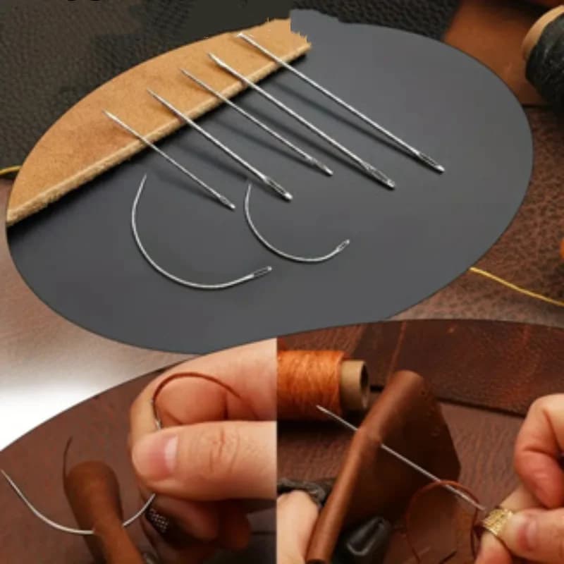 Kit di Riparazione per Cucito in Pelle Fai da Te, Set per Borse e Scarpe con Punzone, Filo Cerato, Aghi da Cucito e Ditali per Lavorazione Artigianale del Cuoio a Casa
