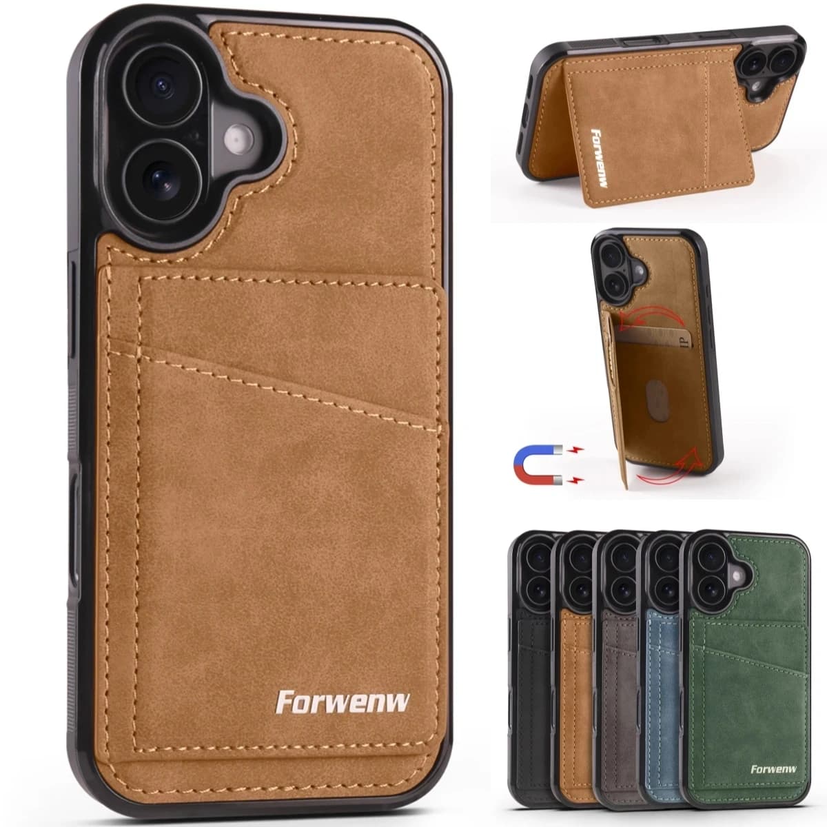 Business Leather Wallet Case for iPhone 16 17 Air 16E 15 14 13 12 11 Pro Max Plus Mini with Cover Integrated for Phone